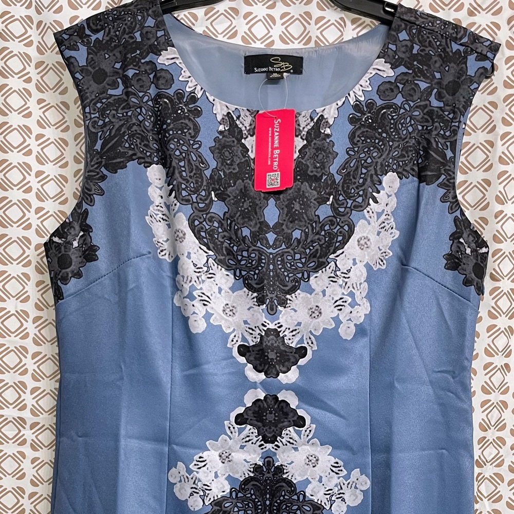 Suzanne Betro Blue Sleeveless Floral Dress - Women's Size Medium New With Tags.